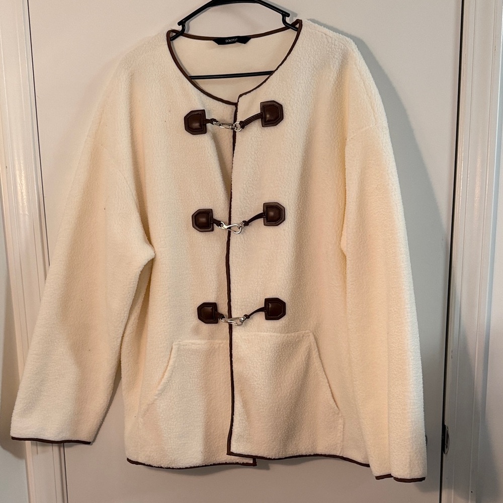 DOKOTOO Toggle Teddy Jacket, Cream, 2XL